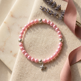 Bracciale Portafortuna - Perla d'acqua dolce - Rotonda 5-6 mm Rosa fucsia