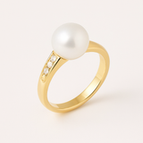 Anello- Perle Coltivate - Diametro 8-9 mm Bianco- Oro Giallo- Diamanti