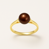 Anello- Perle coltivate d'acqua dolce- Diametro rotondo 7-8 mm Cioccolato- Misura 48 (EU)- Oro giallo