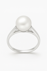 Anello- Perle Coltivate- Rotonde 8-9 mm Bianche- Oro Bianco