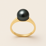 Anello con perla coltivata d'acqua dolce - Diametro rotondo 8-9 mm Nera Tahiti