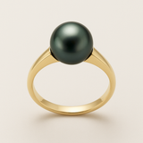 Anello in oro giallo con una magnifica perla di Tahiti