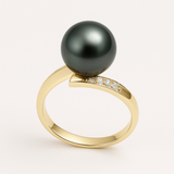 Anello - Perle coltivate di Tahiti - Diametro rotondo 8-9 mm - Gioielli da donna - Oro bianco - Diamanti