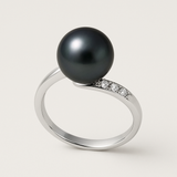 Anello- Perle coltivate rotonde 8-9 mm Nero Tahiti- Oro bianco- Diamanti