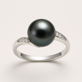 Anello - Perle coltivate di Tahiti - Diametro rotondo 8-9 mm - Gioielli da donna - Oro bianco - Diamanti