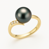 Anello - Perle coltivate di Tahiti - Diametro rotondo 8-9 mm - Gioielli da donna - Oro giallo - Diamanti