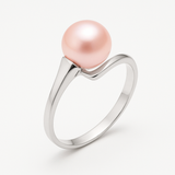 Anello- Perle coltivate d'acqua dolce- Diametro rotondo 8-9 mm Rosa- Misura 48 (EU)- Oro bianco