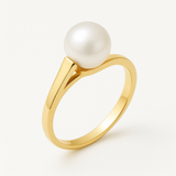 Anello- Perle Coltivate Rotonde Diametro 8-9 mm Bianco-Oro Giallo