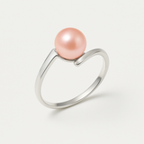 Anello- Perle coltivate d'acqua dolce- Diametro rotondo 7-8 mm Rosa- Misura 48 (EU)- Oro bianco