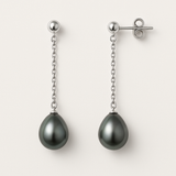 Orecchini pendenti - Perle coltivate di Tahiti - Diametro ovale 8-9 mm - Argento sterling 925