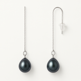 Orecchini- Perle coltivate- Pera 8-9 mm Nera Tahiti- Oro bianco