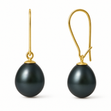 Orecchini - Perle coltivate d'acqua dolce - Pera Diametro 9-10 mm Nera Tahiti - Oro giallo