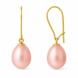 Orecchini - Perle coltivate d'acqua dolce - Pera Diametro 9-10 mm Rosa - Gioielli da donna - Oro giallo