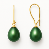 Orecchini - Perle coltivate d'acqua dolce - Diametro pera 9-10 mm Verde intenso - Gioielli da donna - Oro giallo