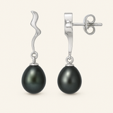 Orecchini- Perla coltivata- Pera 8-9 mm Nera Tahiti- Oro bianco