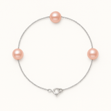 Bracciale con 3 perle coltivate d'acqua dolce - Diametro 7-8 mm Rosa - Argento sterling 925