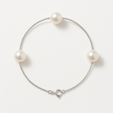 Bracciale 3 Perle Coltivate - Diametro 7-8 mm Bianco - Argento