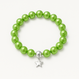 Bracciale Portafortuna - Perla d'acqua dolce - Rotonda 5-6 mm Verde tonico