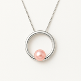 Collana circolare in argento con perle coltivate d'acqua dolce rosa - Diametro 6-7 mm