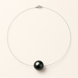 Collana- Perla coltivata- Diametro 9-10 mm Nera Tahiti- Argento