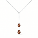 Collana Toi &amp; Moi 2 Perle Coltivate 7-8 mm Cioccolato - Argento