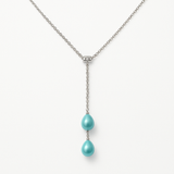 Collana Toi &amp; Moi 2 Perle Coltivate 7-8 mm Blu Turchese-Argento