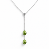 Collana Toi &amp; Moi 2 Perle Coltivate 7-8 mm Verde Tonico - Argento