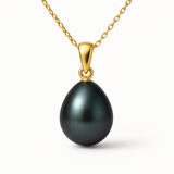 Ciondolo - Perla coltivata d'acqua dolce - Bottone diametro 9-10 mm Nero Tahiti-Oro giallo
