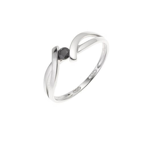 Anello Bangle Incrociato Solitario Argento 925 Millesimato Rodiato Ossido di Zirconio NERO 3 mm